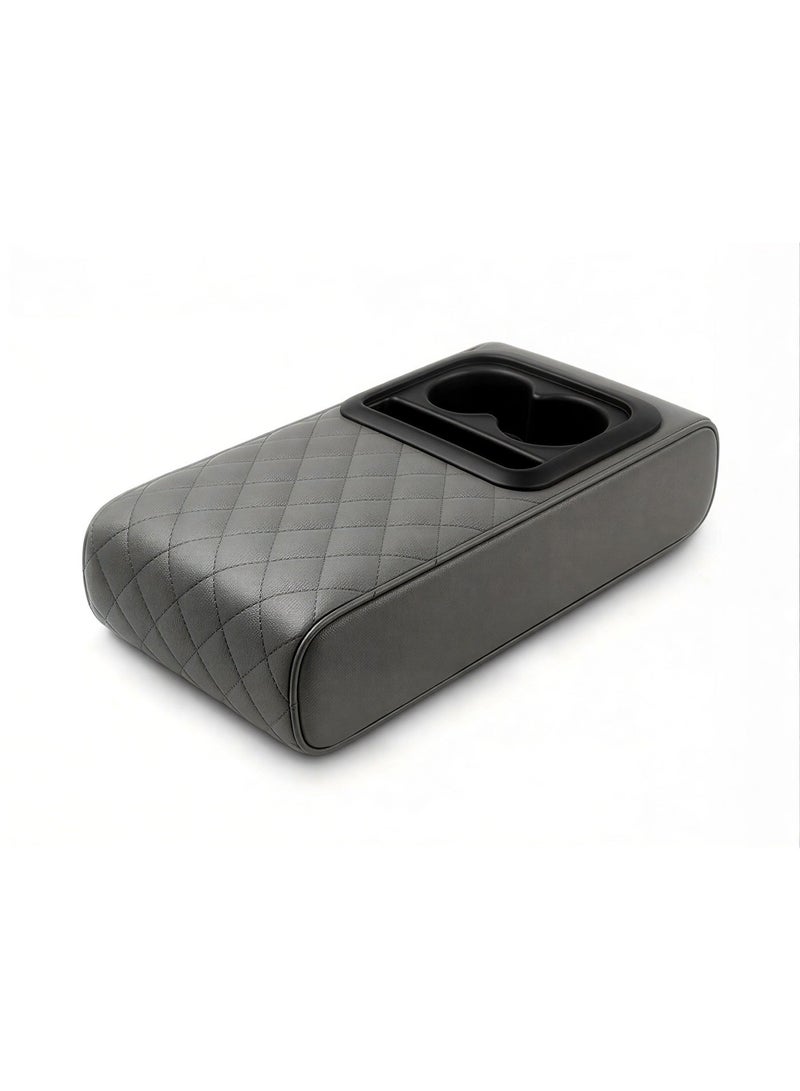 general Car armrest cushion, thick lining with cup holders, multi-color storage organizer, ideal for car center console and driver comfort - grey - Image 2